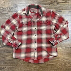 Orvis Shirt Mens Large Red Plaid Lined Flannel Button‎ Front Long Sleeve Casual